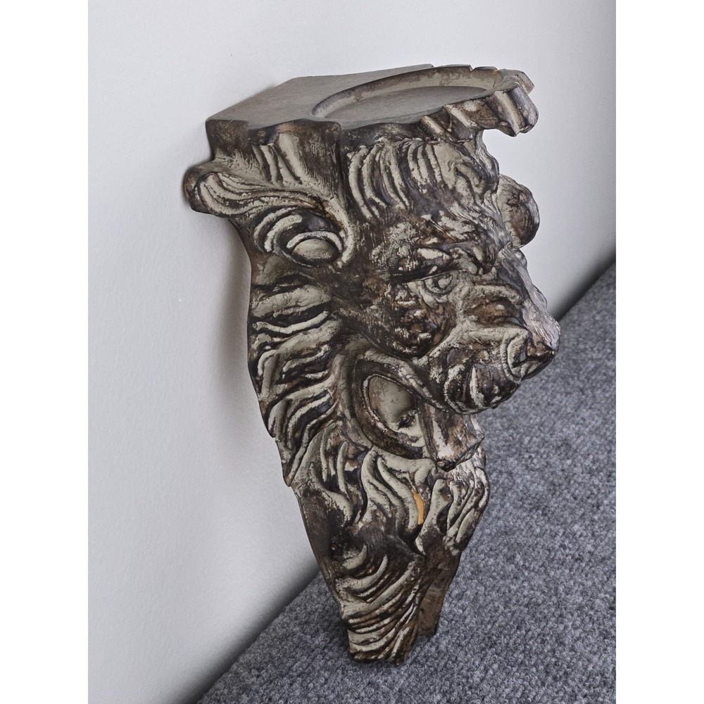 Vintage Resin Lion Candle Holder Corbel Wall Bracket 13" Ornate Gothic Decor